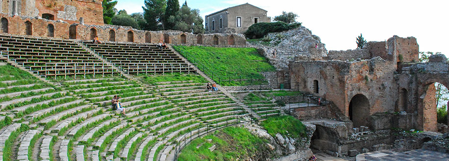 The Teatro Greco ruins in Taorimina, Sicily