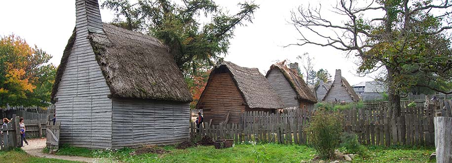 Reconstructed village houses at Plimouth Plantation, Plymouth, Massachusetts